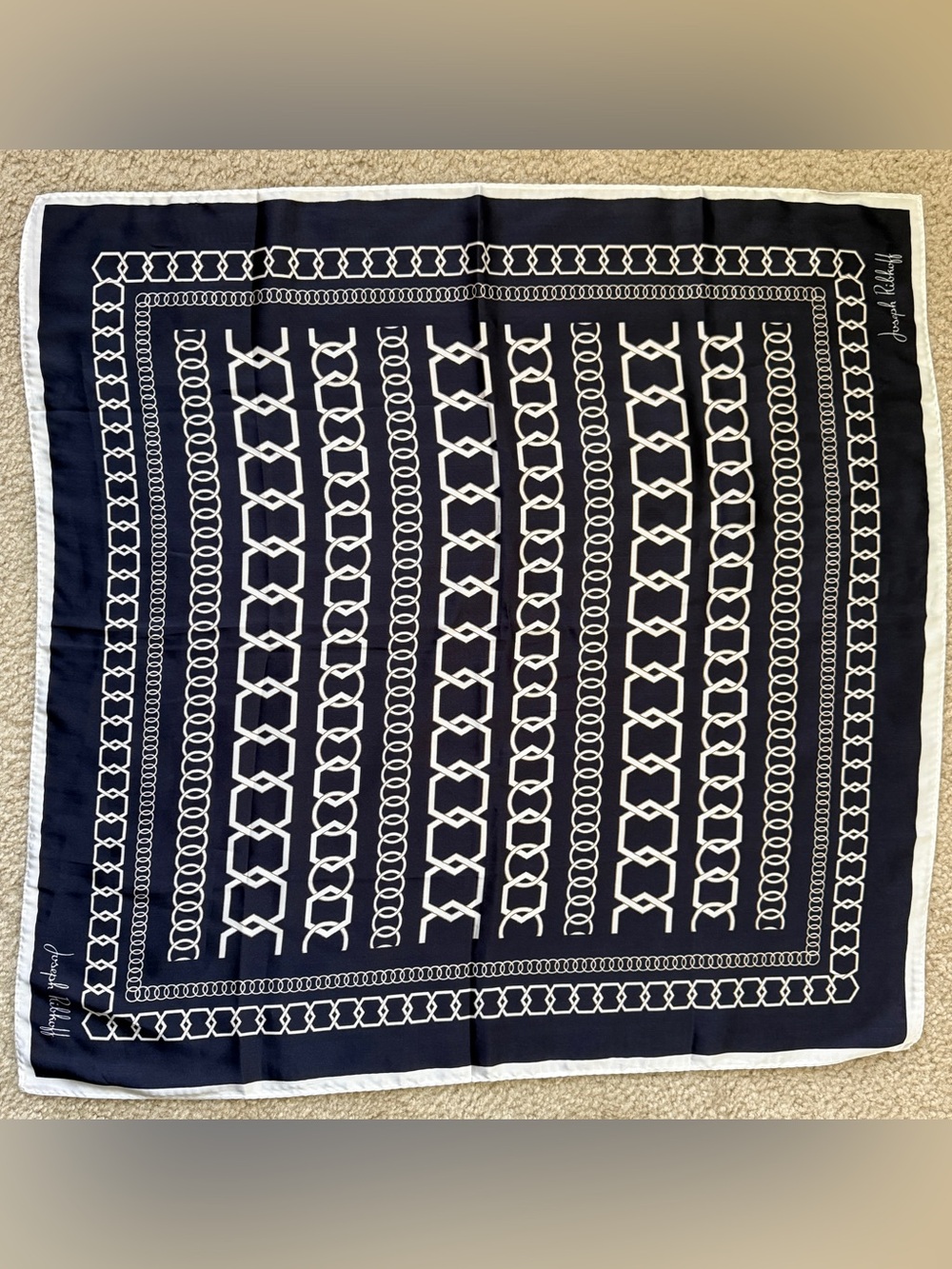 Joseph Ribkoff Navy and White satin Chain-Print Scarf